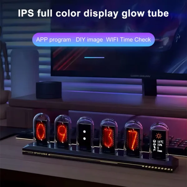 RGB Nixie Tube Clock LED Glows IPS Color Screen DIY Analog Digital Tube Night lights Gaming Desktop Home Decoration Gift Idea 2