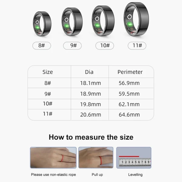 Smart Ring Military Grade Titanium Steel Shell Health Monitoring IP68 & 3ATM Waterproof Multi-sport Modes 6